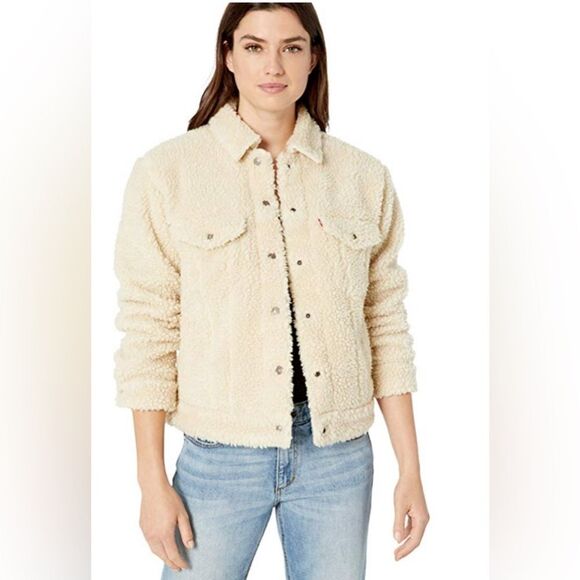 Anthropologie Levi's Sherpa cropped Trucker Jacket. XS - Picture 7 of 7